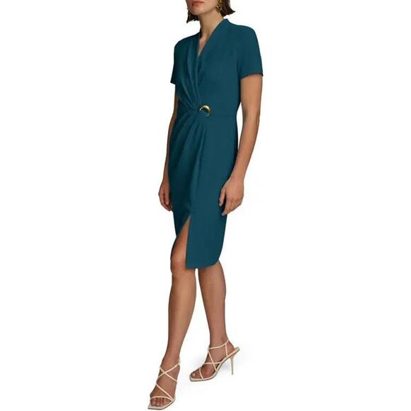 Donna Karan NY Women's Tide Ruched O-Ring Sheath Dress Szie 12 L Large - Picture 3 of 9